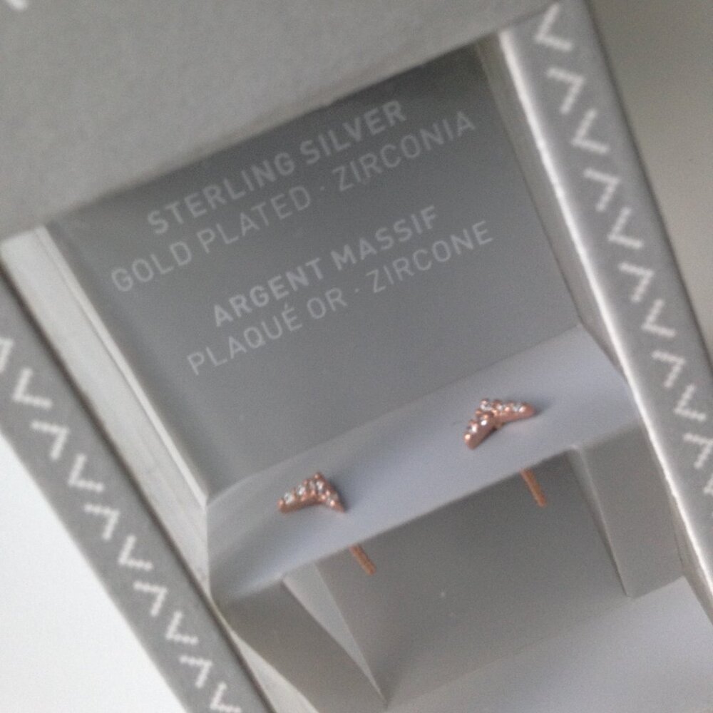 Tiny New Sterling Silver Gold Plated Zirconia Stud Ear…